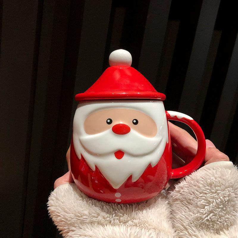 STARBUCKS Cặp cốc sứ họa tiết ông già noel hoạt hình ba chiều dành cho cặp đôi