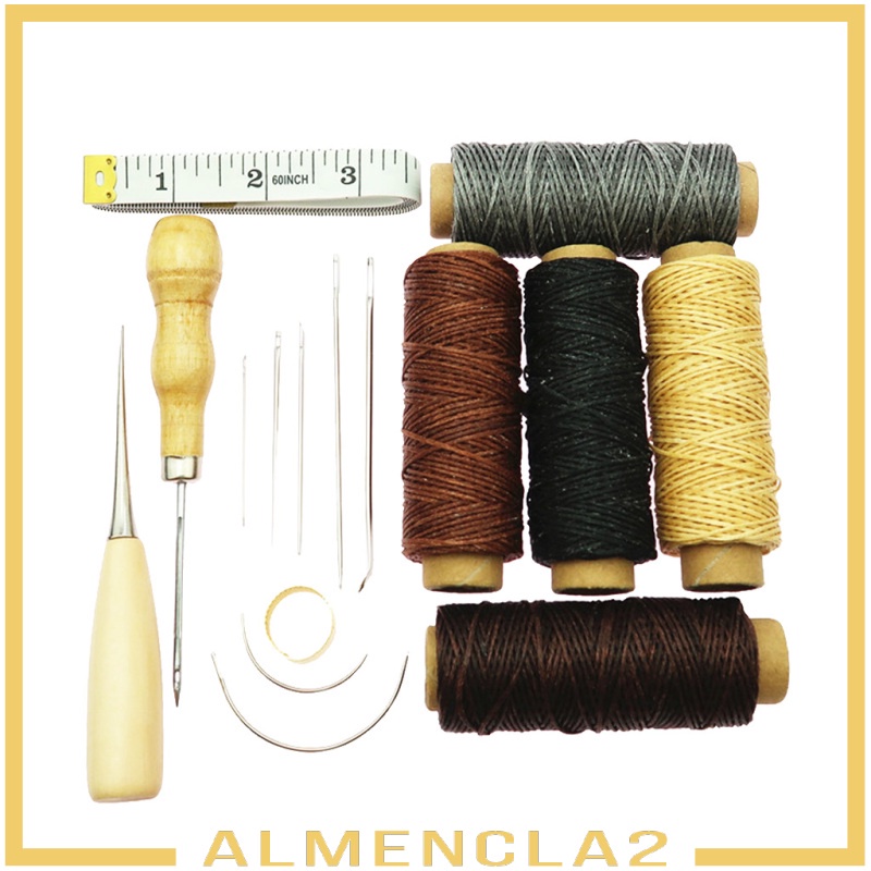 [ALMENCLA2] 16Pcs Leather Craft Kit Sewing Stitching Awl Thimble Ruler Working Tool Set