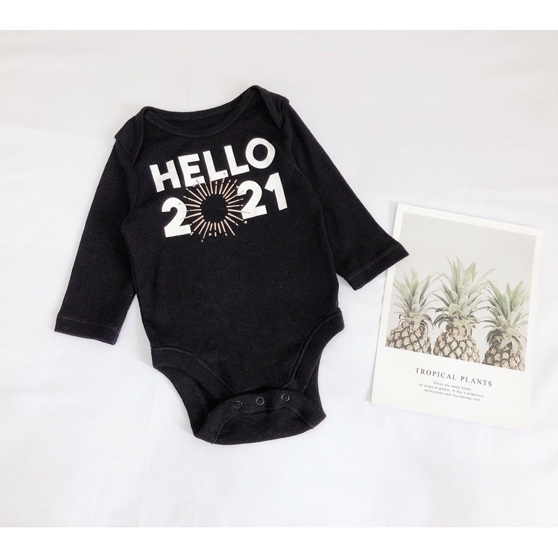 Body chip Old Navy dài tay ( hello 2021 đen) - 18m, 24m