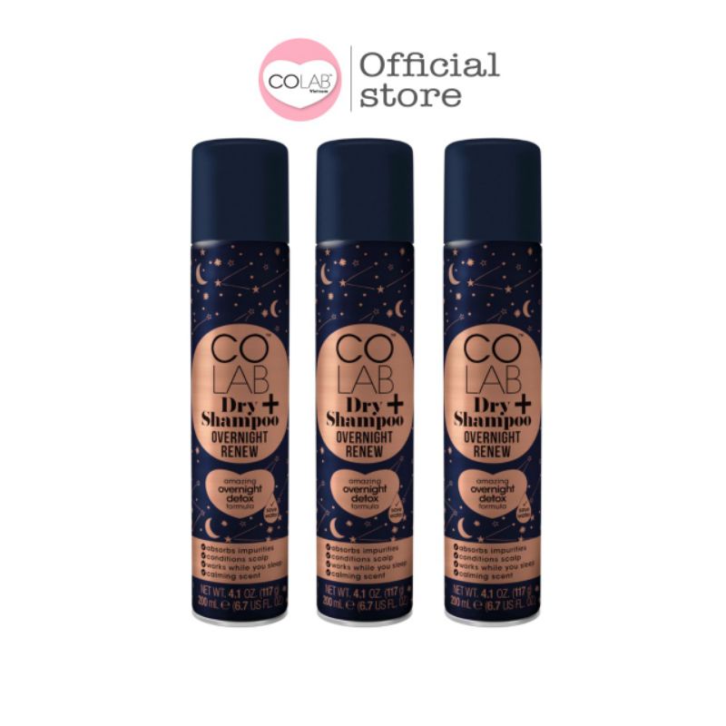 Dầu gội khô COLAB Tái tạo &amp; phục hồi qua đêm (Overnight Renew) 200ml| Công thức detox mái tóc qua đêm Anh Quốc