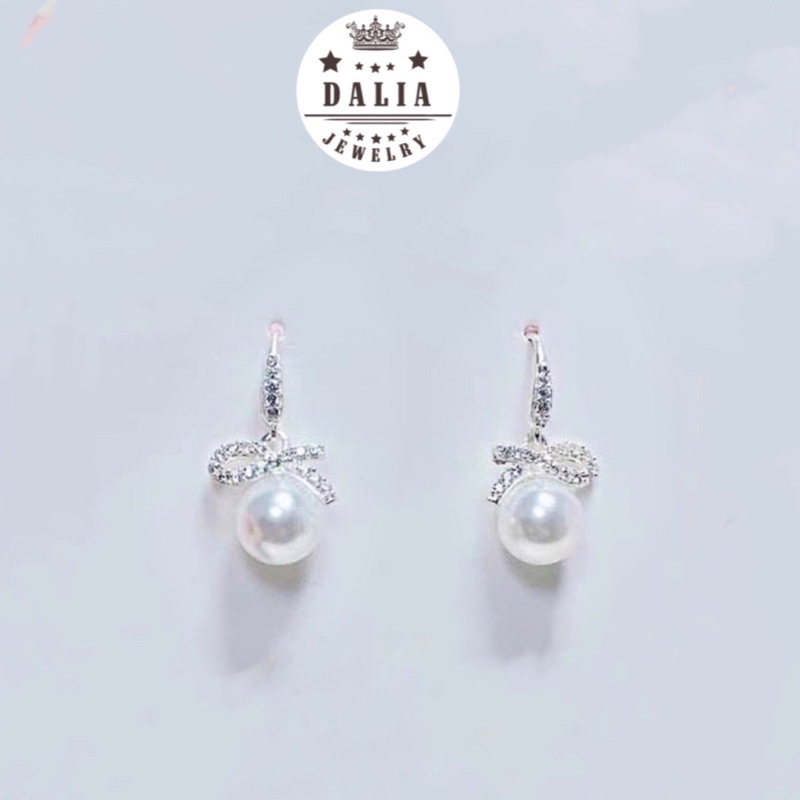 Bông tai bạc nữ thật hạt trai nhân tạo có nơ DaLiA Jewelry khuyên tai bạc cao cấp 925 sang trọng quý phái