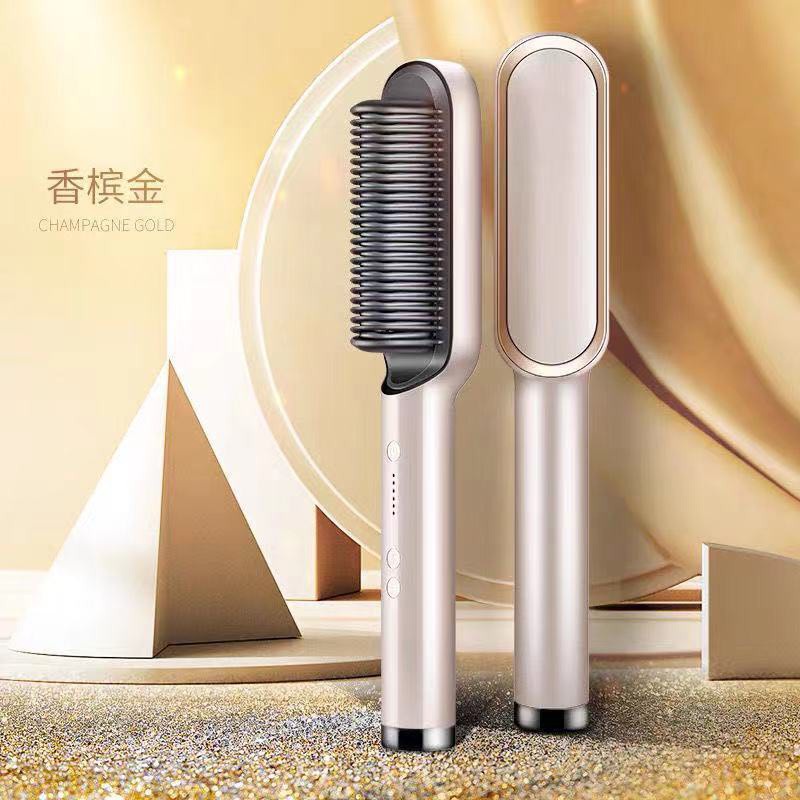 Golden Rice Same Style Straight Comb Hair Curler and Straightener Dual-Use Lazy Plywood Comb Straight without Hurting Hair Straight Hair Comb Artifact Electric Ironing