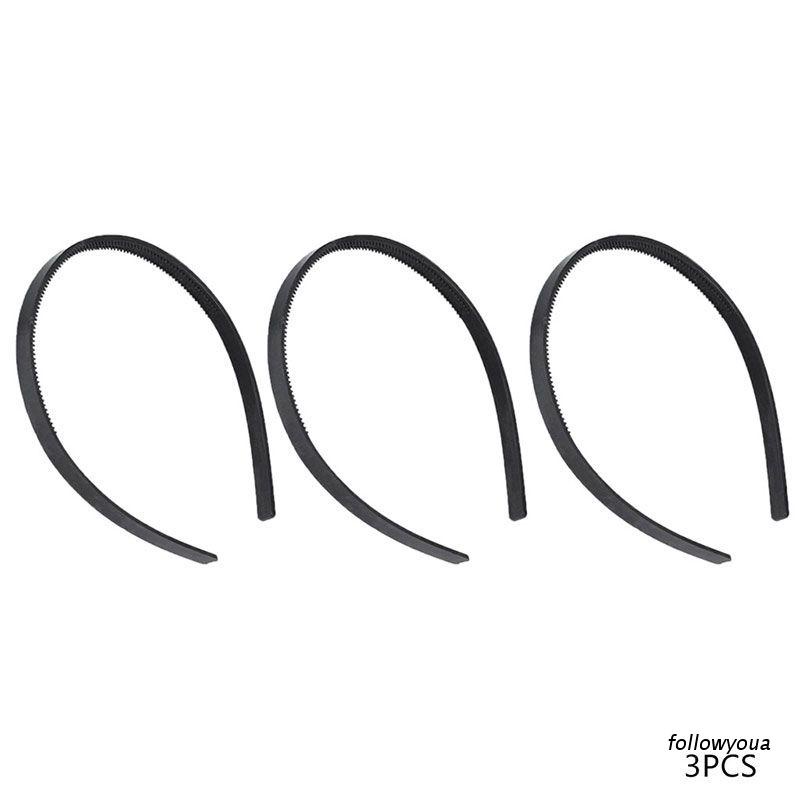 Bộ 3 Băng Đô Cài Tóc Hai Hàng Răng Acrylic Màu Đen Rộng 7mm Cho Nữ