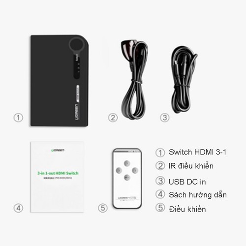 Bộ Gộp HDMI 3 vào 1 ra Ugreen 40234 - Hàng Chính Hãng