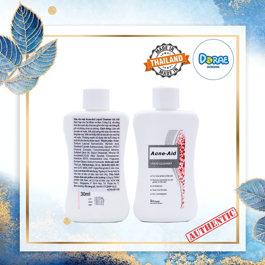 ✅[Xả kho_3 Ngày] Sữa rửa mặt làm sạch và ngăn ngừa mụn Acne-Aid Liquid Cleanser (30ml)