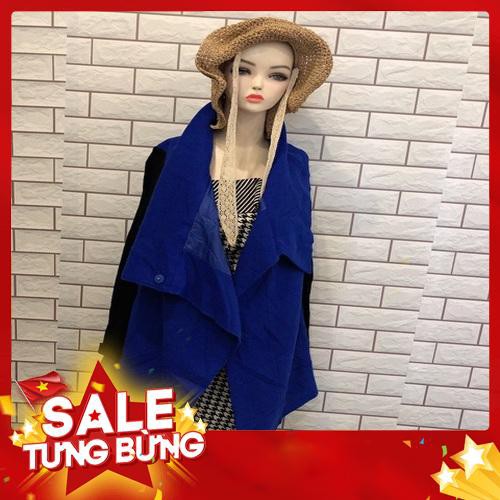 Áo khoát dạ màu xanh tay phối len -Hàng nhập khẩu