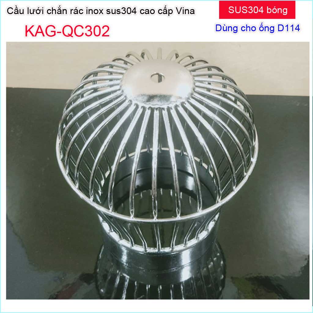 Cầu chắn rác sân thượng KAG-QC302 (ống D114), Cầu chặn rác Inox 304 đế thấp thả ống D114 lưới lọc rác thoát nước mư