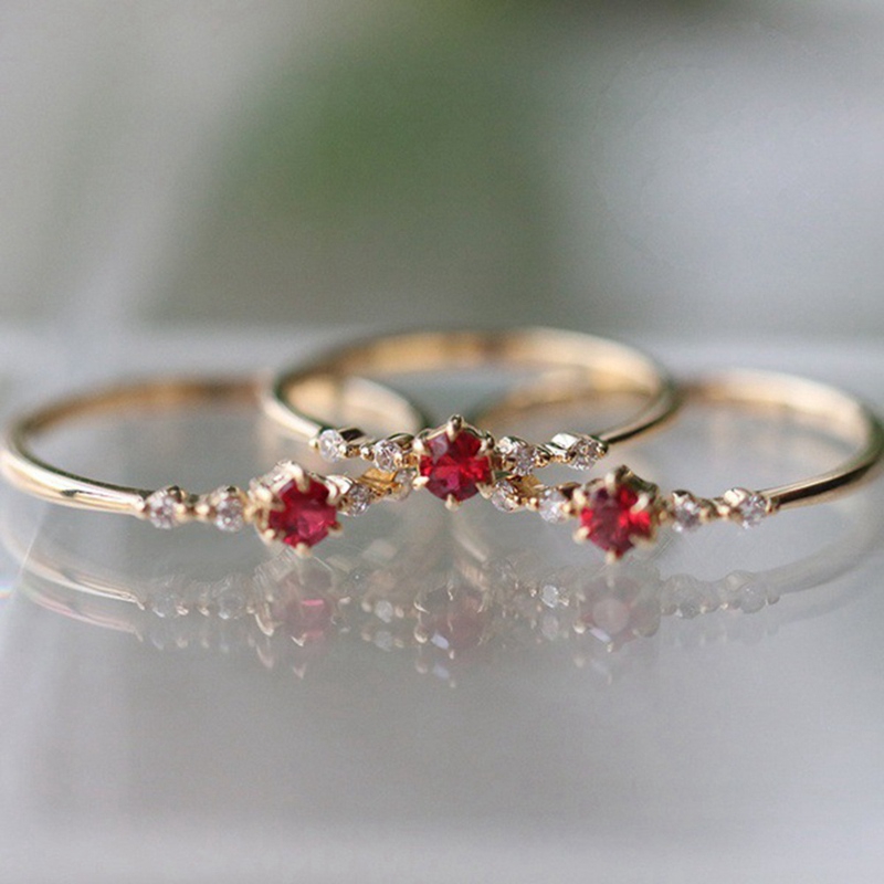 Women 18k Gold Rubine Diamond Ring Wedding Engagement Party Thin Rings