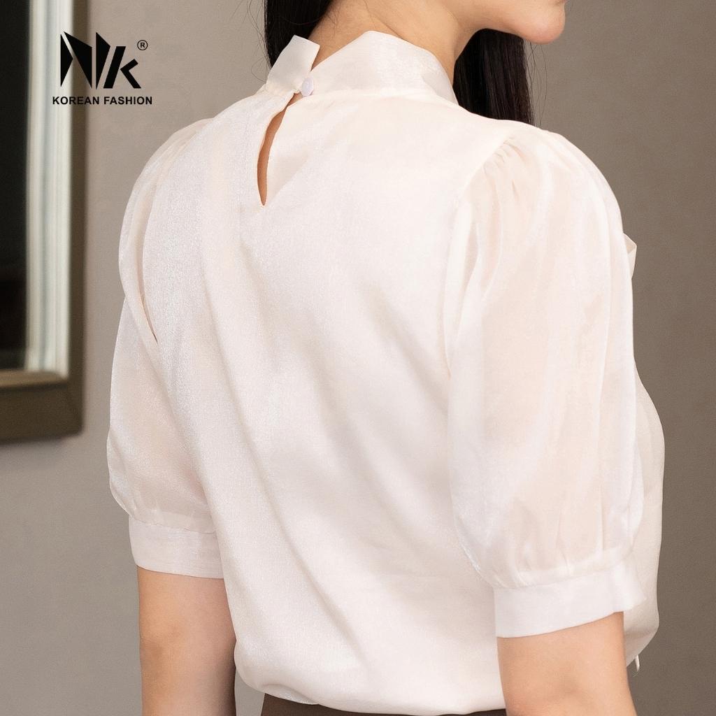 Áo Sơ Mi Thêu Cổ NK Fashion Kết Hợp Thắt Nơ Bản To Nữ Tính, Chất Liệu Vải Cao Cấp Không Nhăn Xù NKSM2201018