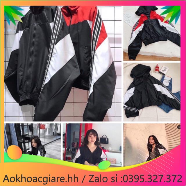 Áo khoác dù nữ form lửng 2 lớp phối màu vai có ảnh thật