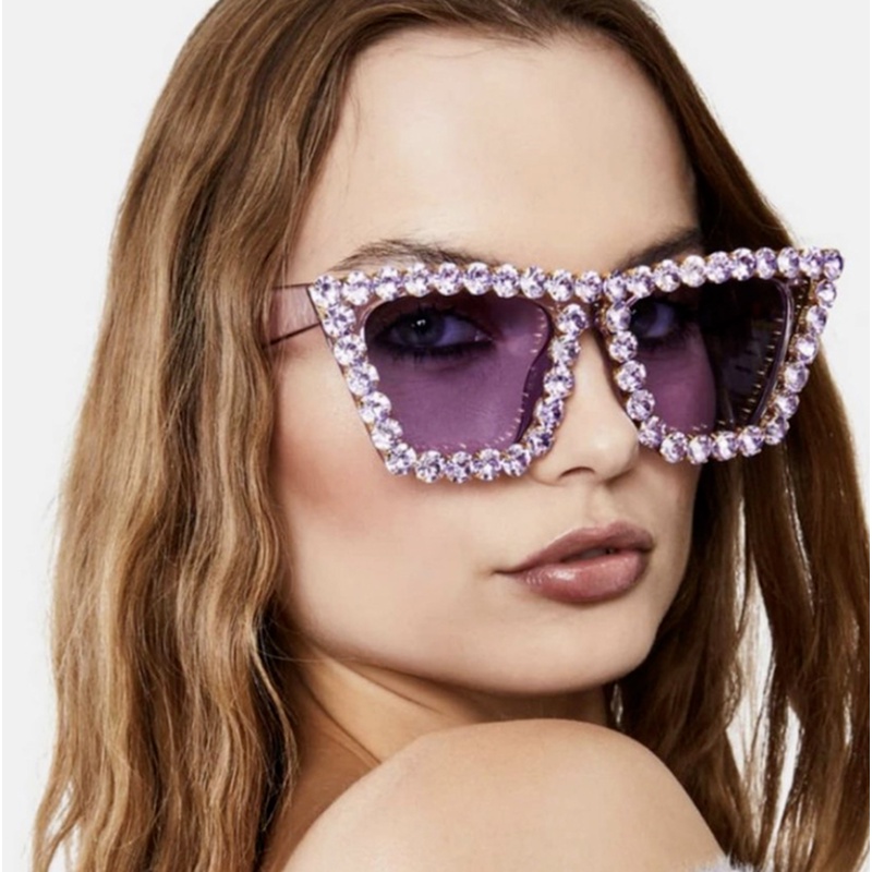 (KIQI-FASHION) COD Kính Mát Gọng Mắt Mèo Đính Đá Thời Trang Chống Tia Uv400 Dành Cho Nữ