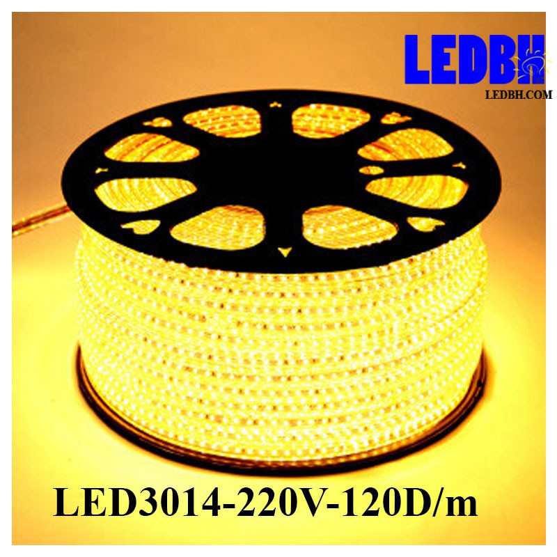 1m Đèn led dây 3014 Vàng nắng 220V cuộn 100m loại có 120 mắt led màu  – Home-3014-120D/M-WW