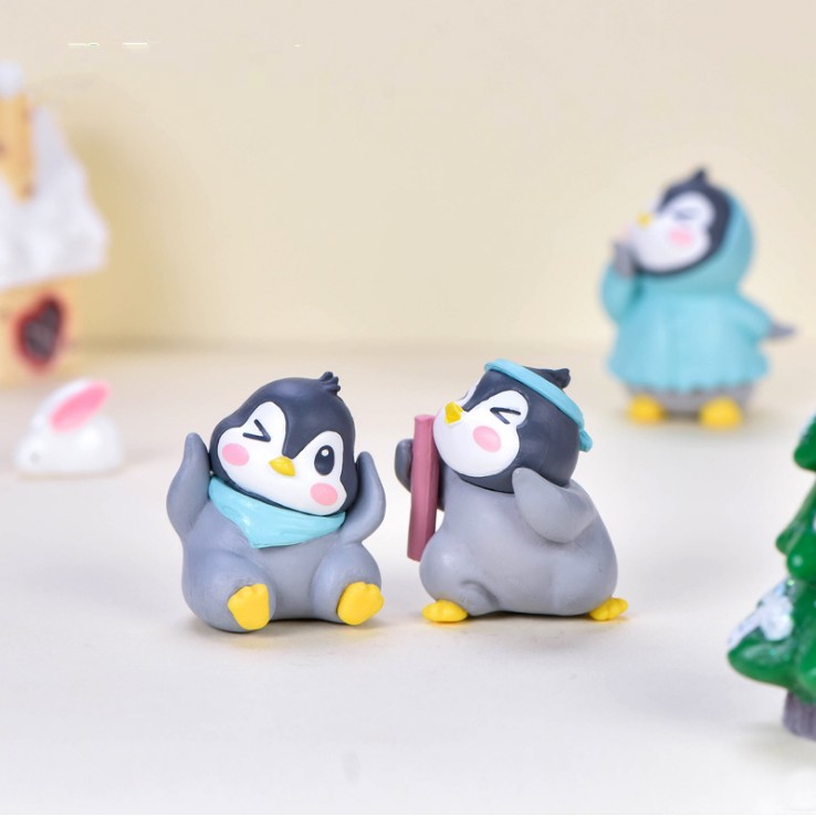 Combo bộ 06 chim cánh cụt dễ thương dùng trang trí tiểu cảnh, terrarium, móc khóa, DIY
