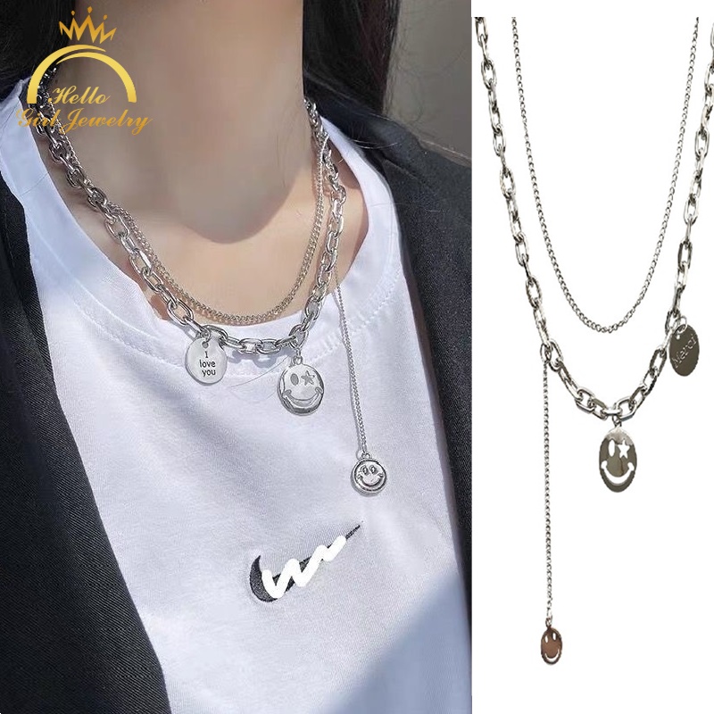 Dây Chuyền Kim Loại Hình Mặt Cười Phong Cách Harajuku