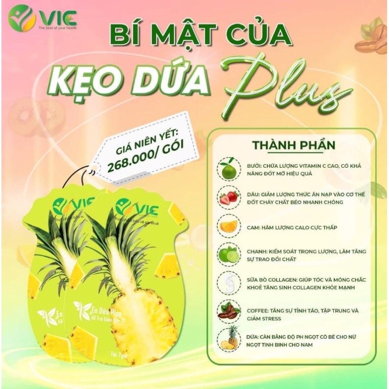 Kẹo Dứa giảm cân plus ( túi 7 viên ,7 vị )