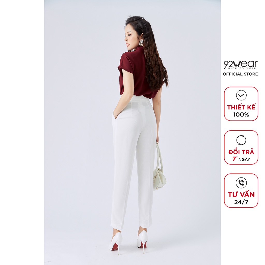 Áo sơ mi voan nữ công sở 92WEAR đủ màu thiết kế gấp ly thân trước ASA1044