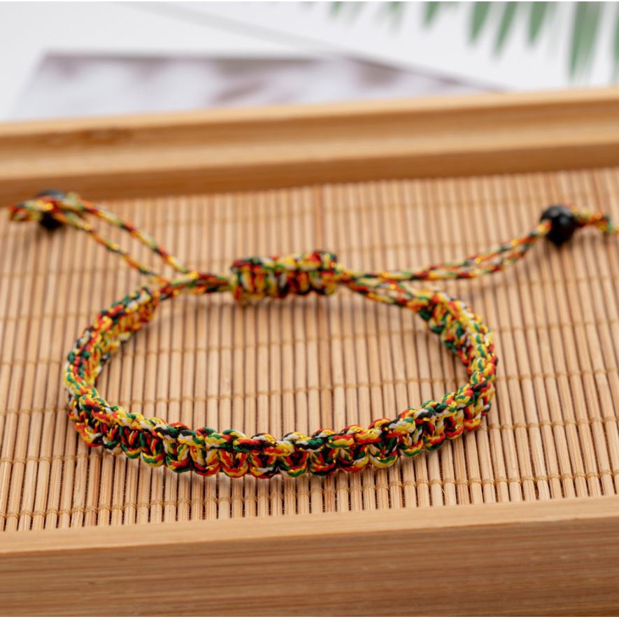 Vòng Tay EBI Chỉ Ngũ Sắc Bình An Bảng Trơn Dây Rút