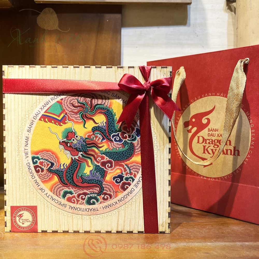 [Dragon Kỳ Anh] Bánh Đậu Xanh Hộp Gỗ Cao Cấp- Có Kèm Túi Giấy Tặng Quà [ Đặc sản Hải Dương]