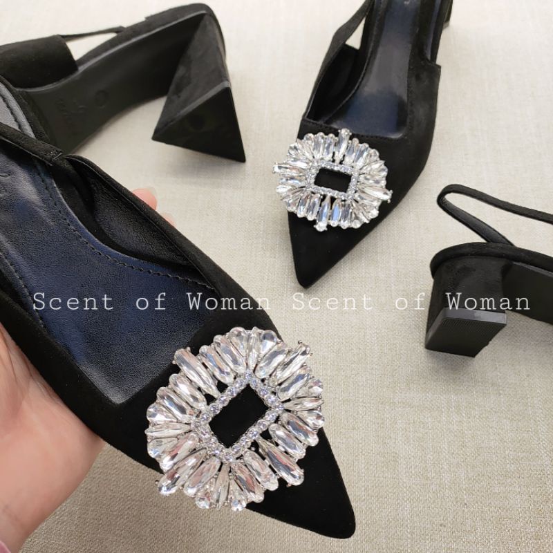 Giày cao gót mũi nhọn gắn đá pha lê cao 9cm và 3cm