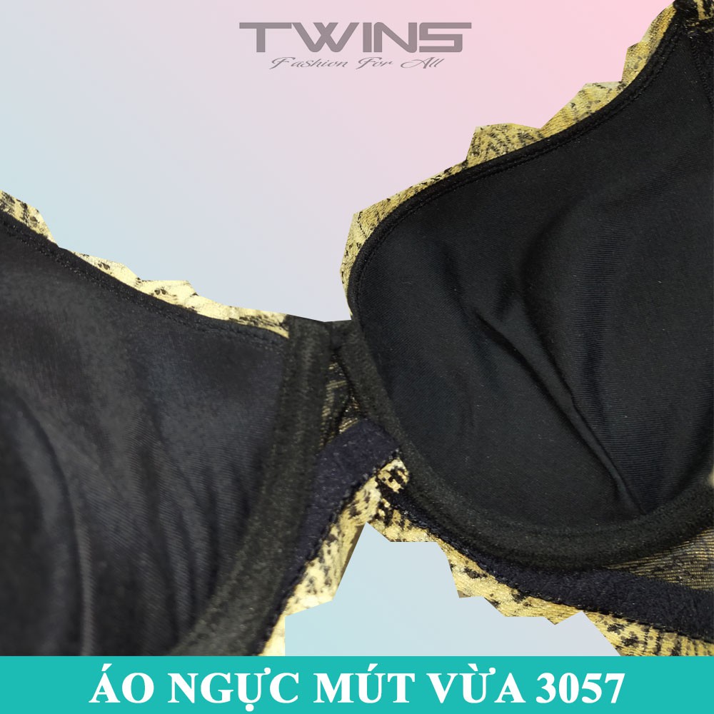 Áo ngực nữ ren nâng ngực tạo khe Iway 3057 có gọng họa tiết da beo mút vừa cúp xéo nguyên ngực size 34-36-38
