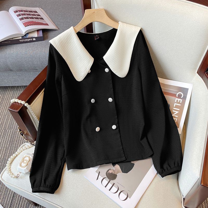 Plus Áo Sơ Mi Tay Dài Cổ Búp Bê Dáng Rộng Thời Trang Thu Đông Cho Nữ