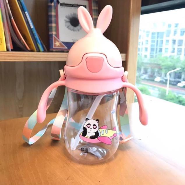 Minchun123: Bình Nước Cho Bé Tay Cầm Kèm Quai Đeo, bình tập uống 280ml-380ml, bình có ống hút