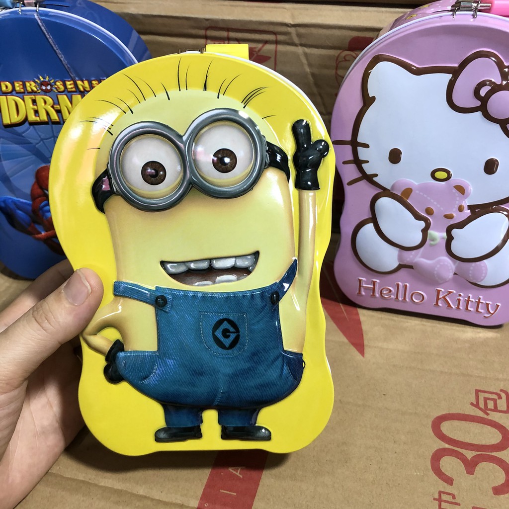 Ống heo tiết kiệm bằng sắt có khóa mini-Hình minion-kitty-nhện