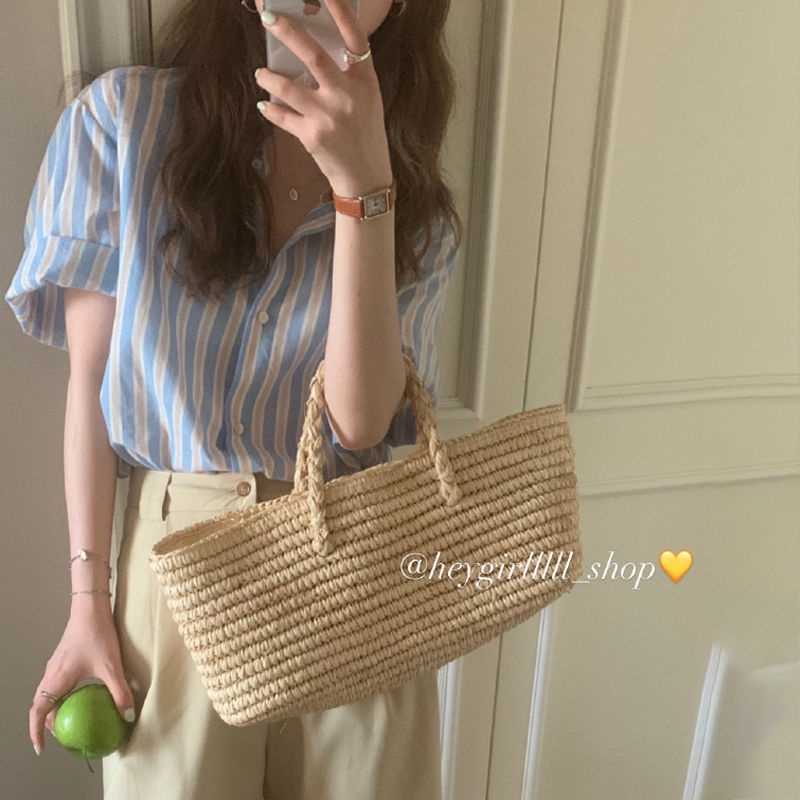 Áo Sơ Mi Tay Ngắn Dáng Rộng Họa Tiết Kẻ Sọc Phong Cách Retro Thời Trang Mùa Hè Cho Nữ