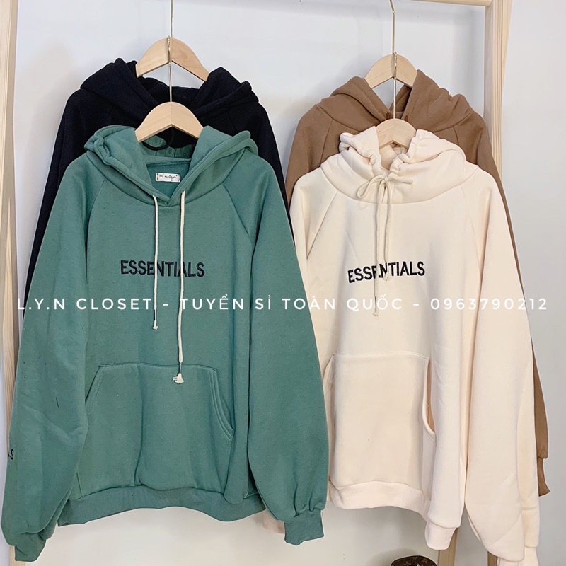 Áo nỉ có mũ Nỉ Hoodies thêu chữ ESSENTITALS hàng Quảng Châu Lyn Closet A1901L