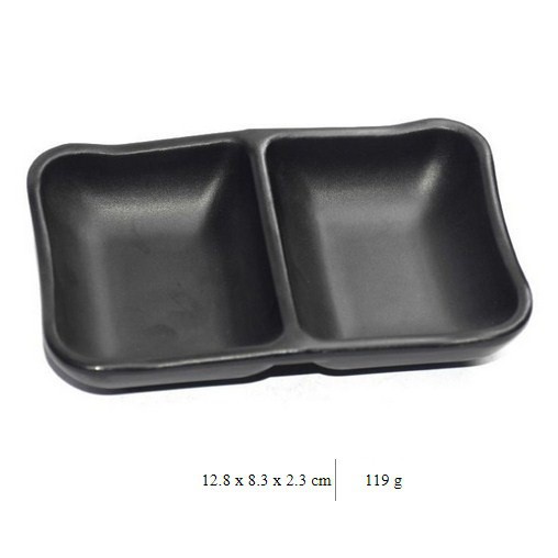 Dĩa Nước Chấm 2 Ngăn Nhựa Melamine Màu Đen Cao Cấp 12.8*8.3cm JWT55