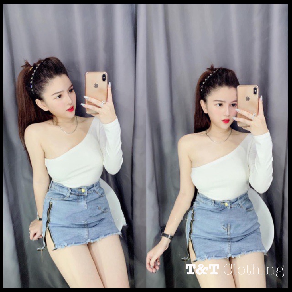 Áo lệch vai tay dài / áo kiểu croptop 💃By 23t.shop | BigBuy360 - bigbuy360.vn