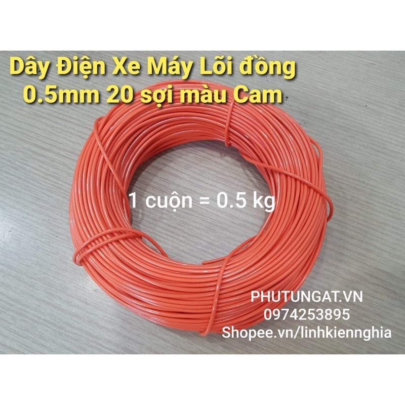 Dây Điện Xe Máy Màu Cam lõi đồng 0.5mm 20 sợi 1 cuộn nặng 0.5kg