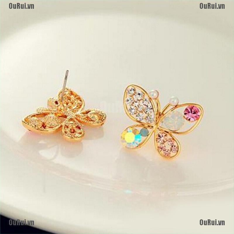 Bông Tai Hình Bướm Đính Pha Lê Dễ Thương