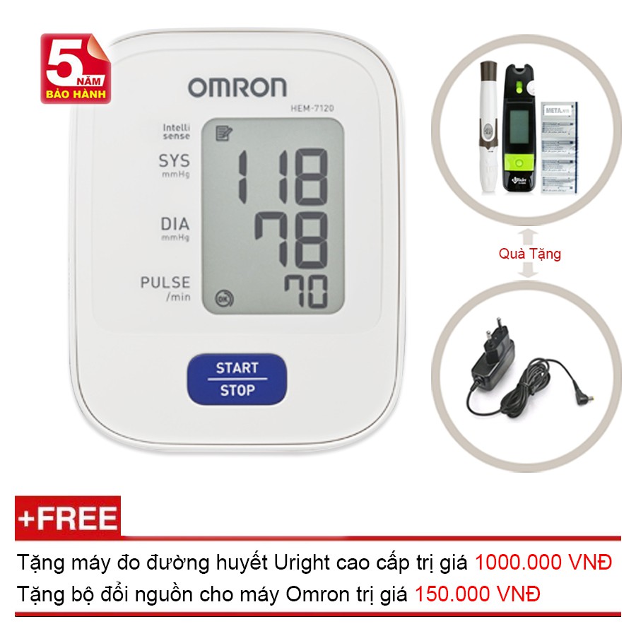 Máy Đo Huyết Áp Bắp Tay Omron Hem-7120 + Tặng Bộ Đổi Nguồn + Máy đo đường huyết TD-4265