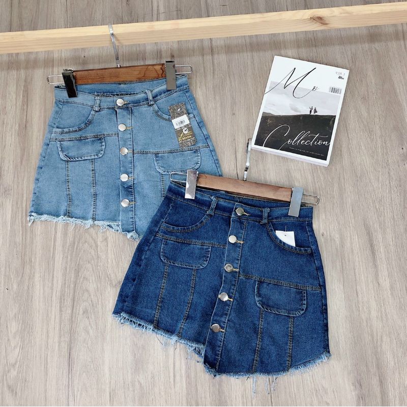 Quần jeans giả váy lệch tà vải cao cấp