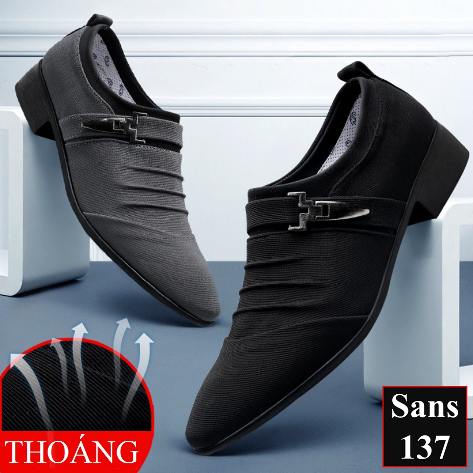 Giày tây nam công sở Sans137 chất vải êm chân mũi nhọn đen size nhỏ 37 bigsize 44 45 46 47 48