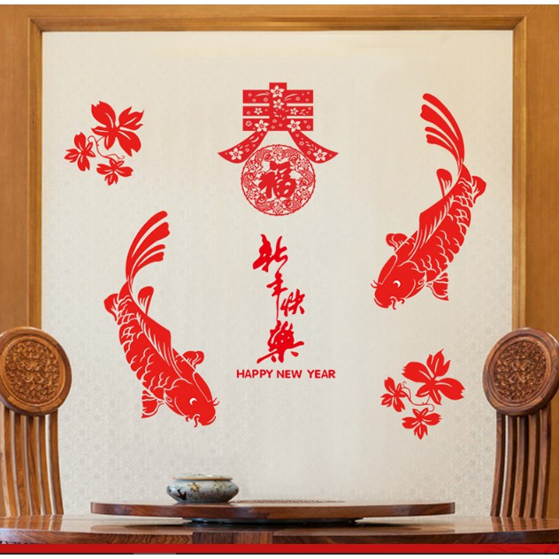 Decal trang trí tết - Cặp Cá Chép đỏ chúc tết