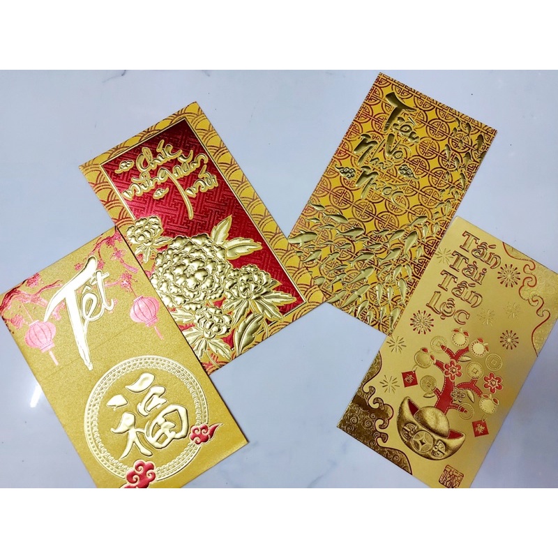 Combo 6 bao lì xì nhung in nhũ dập 3D & hình lân