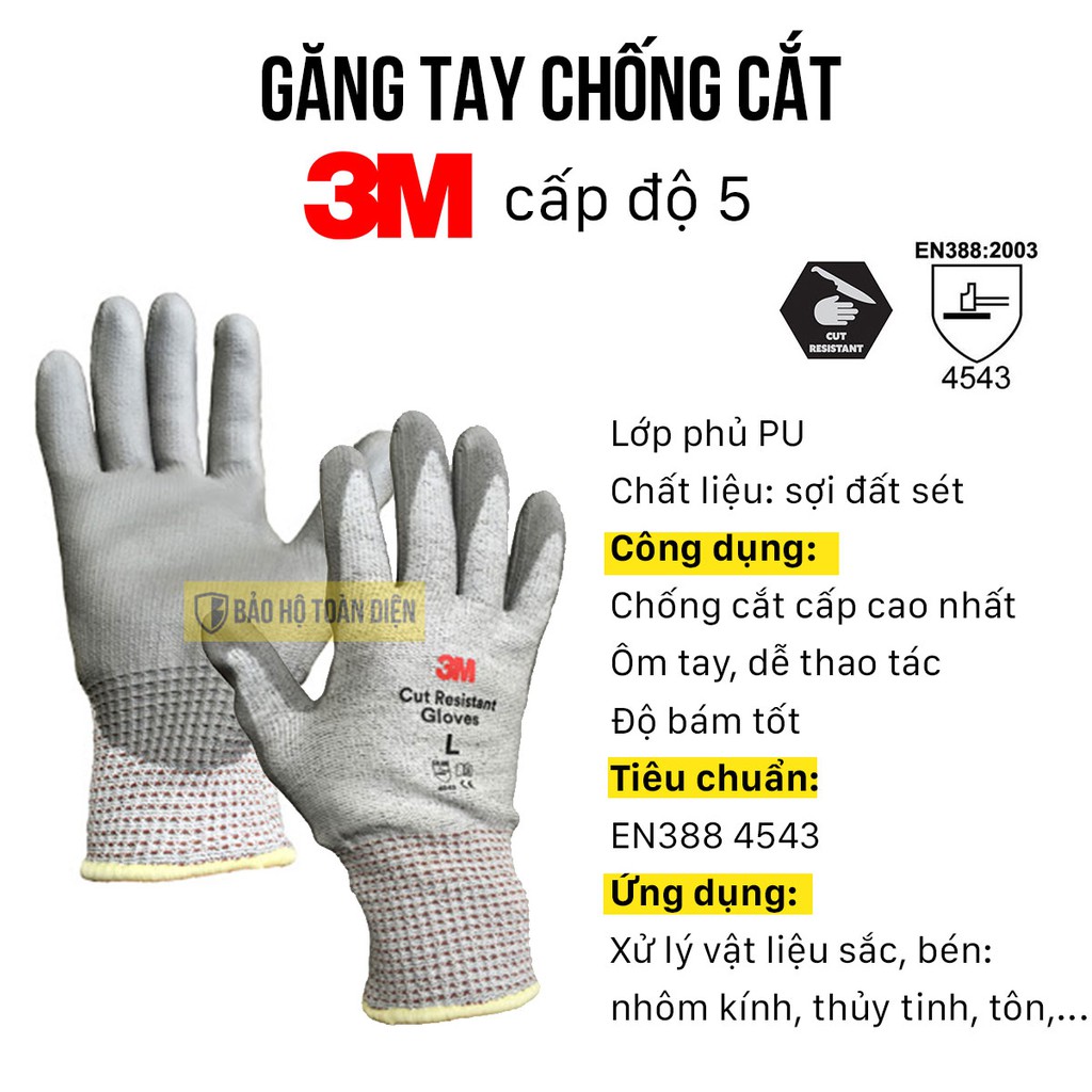 Găng tay chống cắt 3M cấp độ 5 - Găng chống cắt - Chống mài mòn - Xé rách chuẩn Châu Âu - Size L
