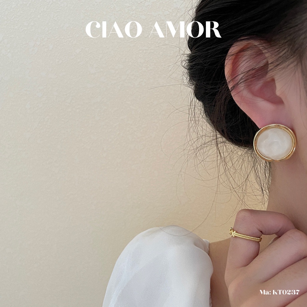 Khuyên tai nữ, Hoa tai titan hạt ngọc to kem ở giữa sang trọng Trang sức Ciao Amor - KT0237