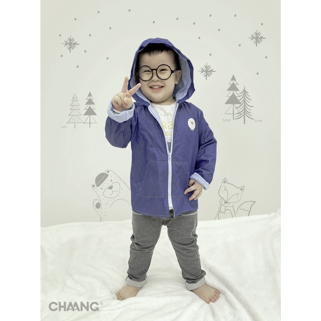 Áo khoác cho bé trai bé gái thu đông denim có mũ Snow Chaang