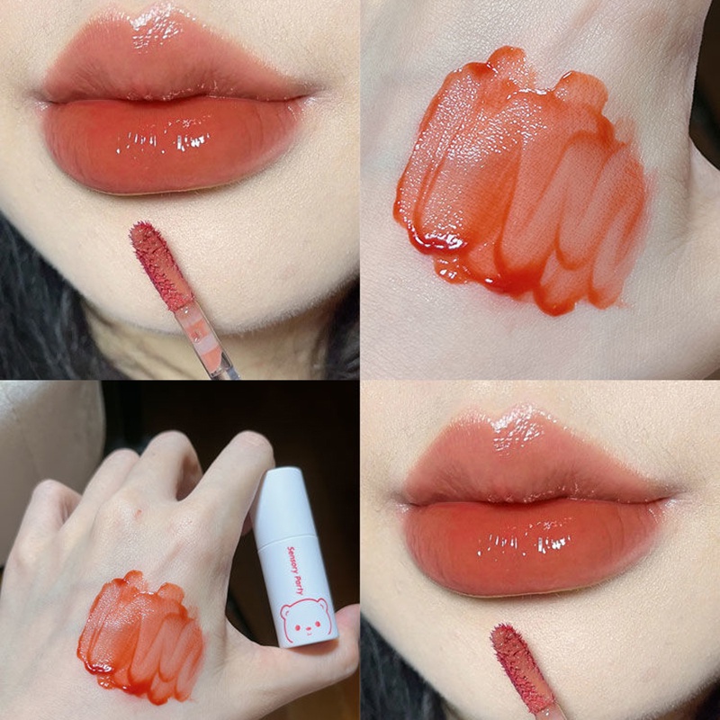 Bộ Son Môi Dưỡng Ẩm Hiệu Ứng Gương Ba Túi Vải Nhẹ Hình Gấu