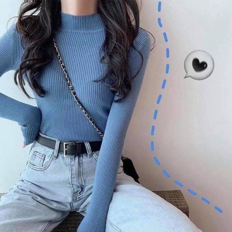 Áo len tăm body dài tay cổ 3 phân Quảng Châu - Áo len giữ nhiệt mùa đông