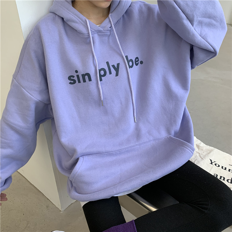 Áo Hoodie Tay Dài Form Rộng In Họa Tiết Phong Cách Hàn Quốc