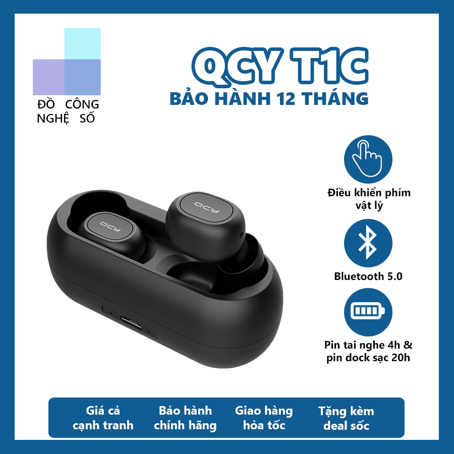 Tai nghe True Wireless QCY T1C Bluetooth 5.0 - Hàng chính hãng