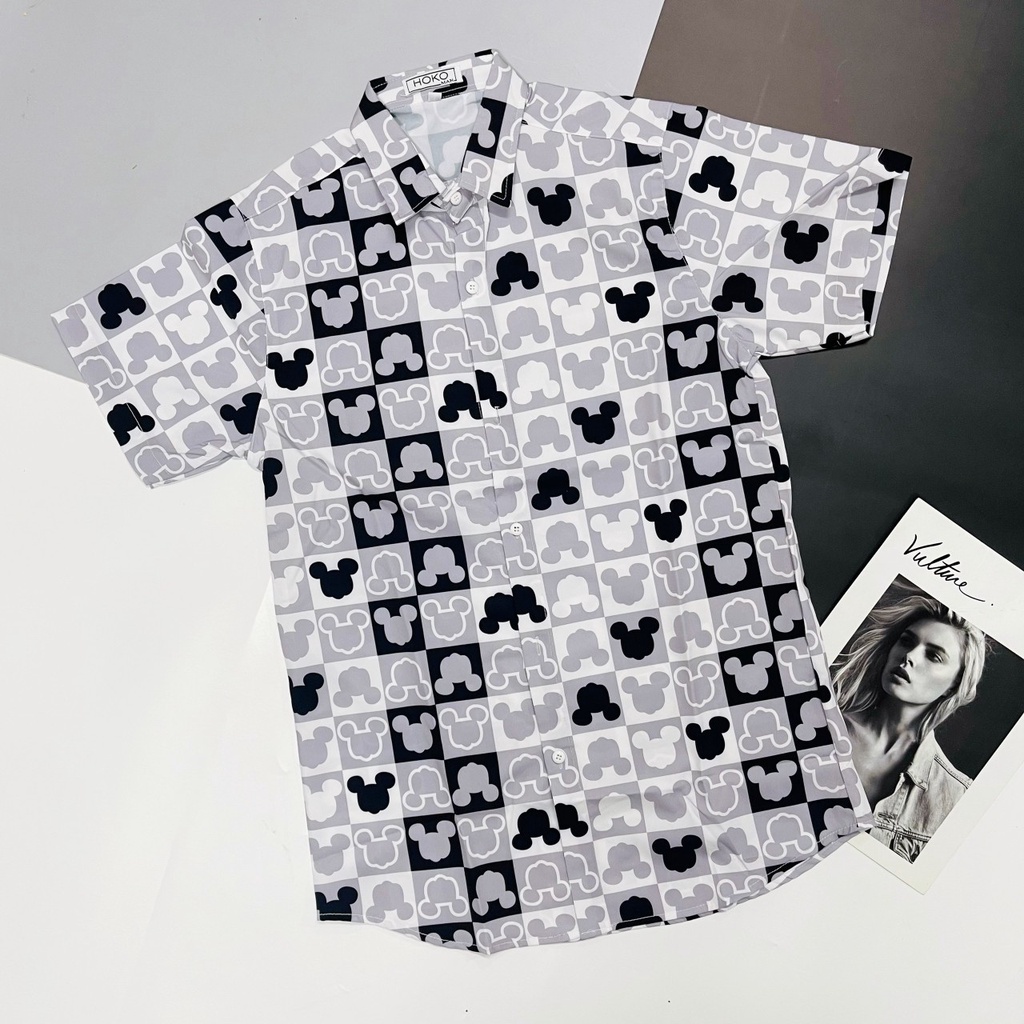 ÁO SƠ MI NAM NỮ TAY NGẮN HOẠ TIẾT MICKEY DỄ THƯƠNG