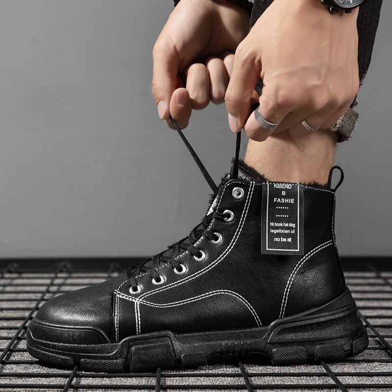 Giày Bốt Da Cổ Cao Lót Cotton Giữ Ấm Thời Trang Mùa Thu Cho Nam 2021 | BigBuy360 - bigbuy360.vn