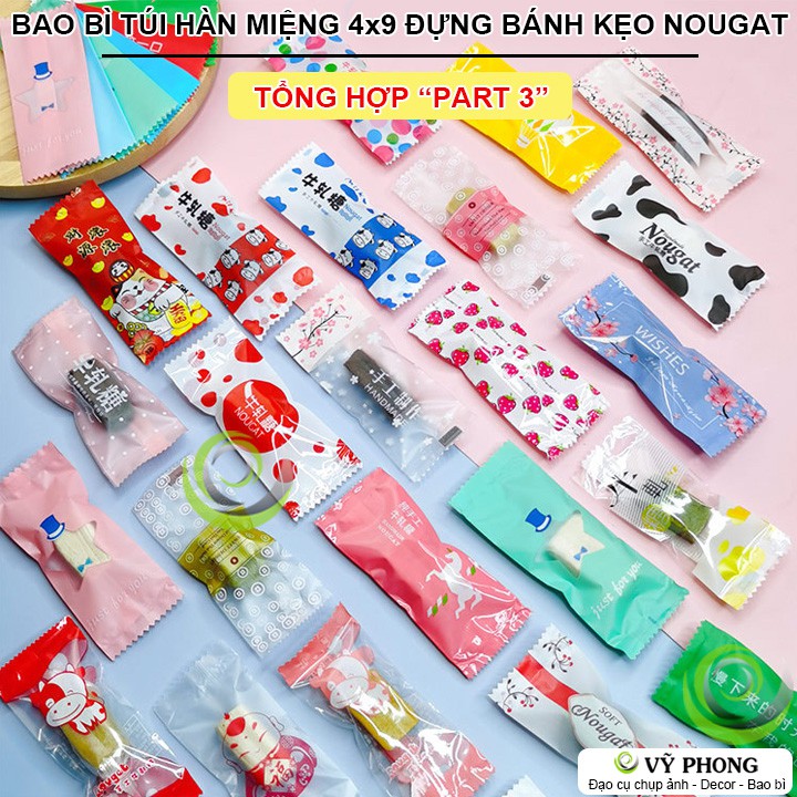 TỔNG HỢP BAO BÌ TÚI NHỰA HÀN MIỆNG ĐỰNG BÁNH KẸO NOUGAT NHIỀU MẪU MÃ LÀM QUÀ TẶNG KẸO ĐẬU PHỘNG BBK-4x9cm