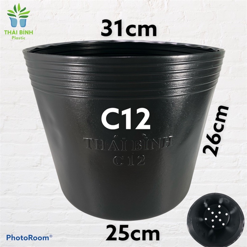 (Combo 5 cái) Chậu nhựa đen C12 trồng cây (Nhựa dày)