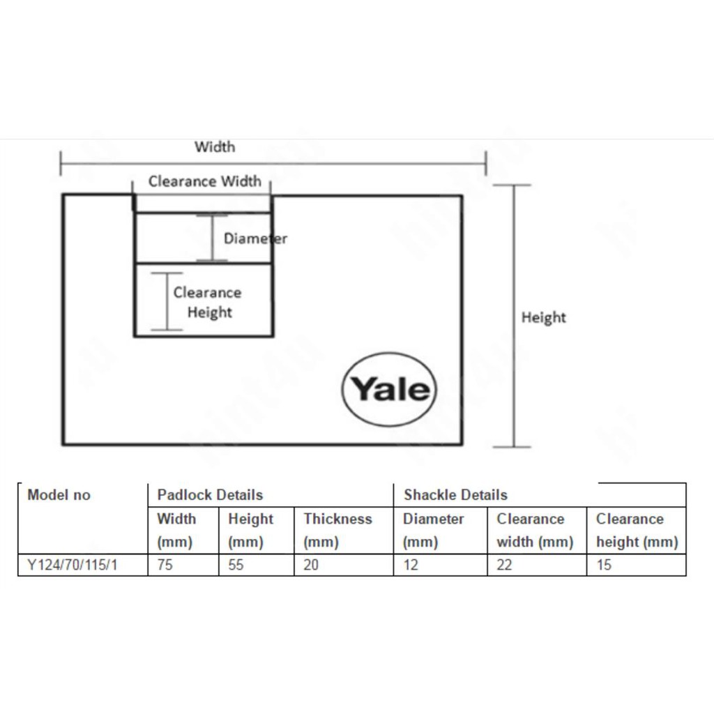 Ổ khóa cầu ngang Yale Y124/70/115- khóa bấm, khóa chống cắt cao cấp